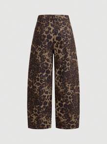 SHEIN MOD Women's Casual Retro Leopard Print Wide Leg Jeans, Vintage, Fall Women Clothes