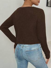 Chiquease Women's Casual Dual Pocket Button Front Cardigan, Suitable For Autumn/Winter - Coffee Brown - View 2