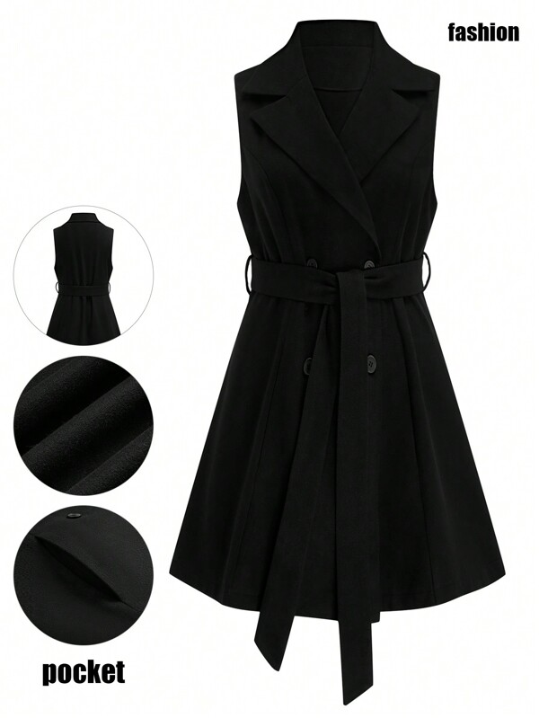 SHEIN LUNE Plus Size Women Sleeveless Fitted Elegant Jacket In Black