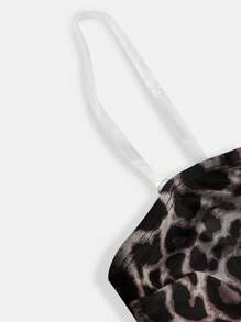 SHEIN Girlism Teen Girl Leopard Print Knit Mesh Hem Slit Shirred Tube Top - Black - View 3