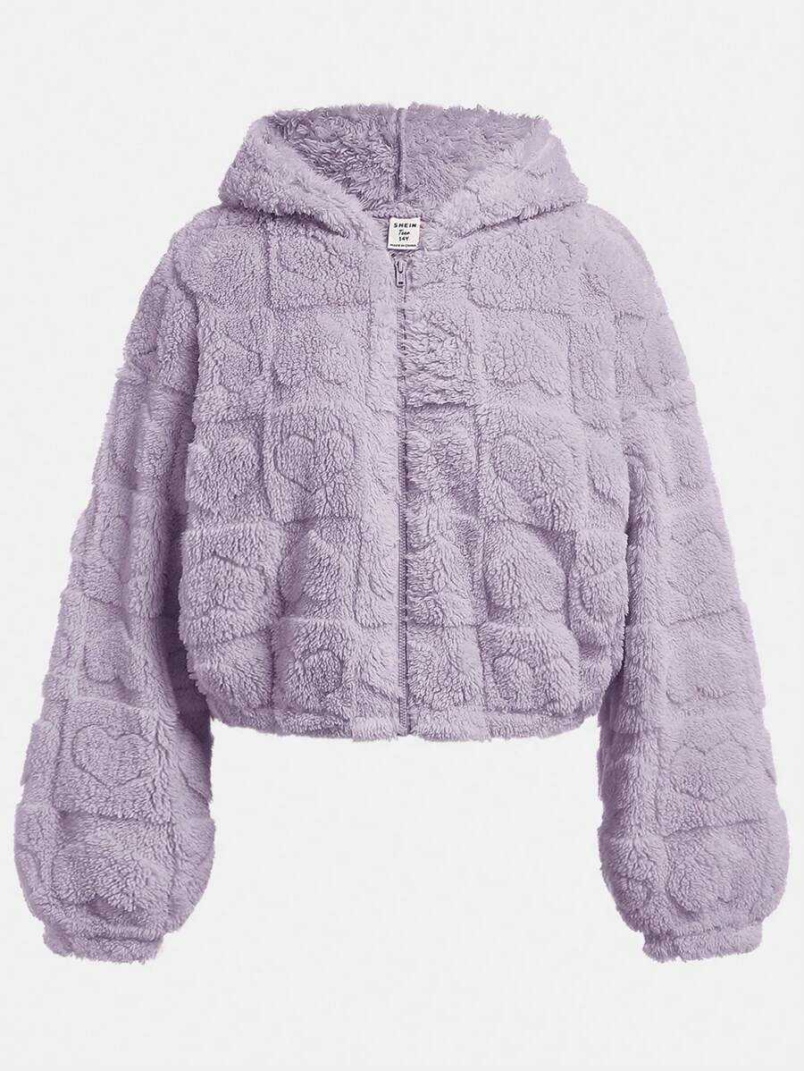 SHEIN Girlism 少女纯色 V 领休闲双面心形羊毛开衫