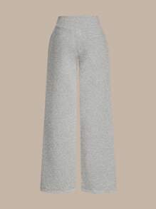 SHEIN BASICS Quần nỉ dệt kim lưng thấp dáng rộng màu trơn thường ngày cho nữ - Xám - Xem 7