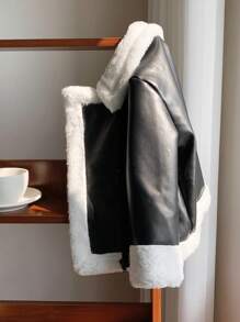 SHEIN 1 Stück Jacke mit niedlichem und warmem Fleecekragen für Kleine Jungen, geeignet für Kinderoutfits, Schulanfang, Schuluniform zum Warmhalten, geeignet für Schulanfang, geeignet für den täglichen Gebrauch, geeignet für Weihnachten, geeignet für Geburtstagsfeiern, Basic und vielseitig einsetzbar