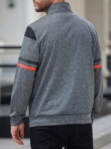 Manfinity CasualCool Men's Casual Color Block Zip Closure Loose Sweatshirt, Autumn - Dark Grey - View 2