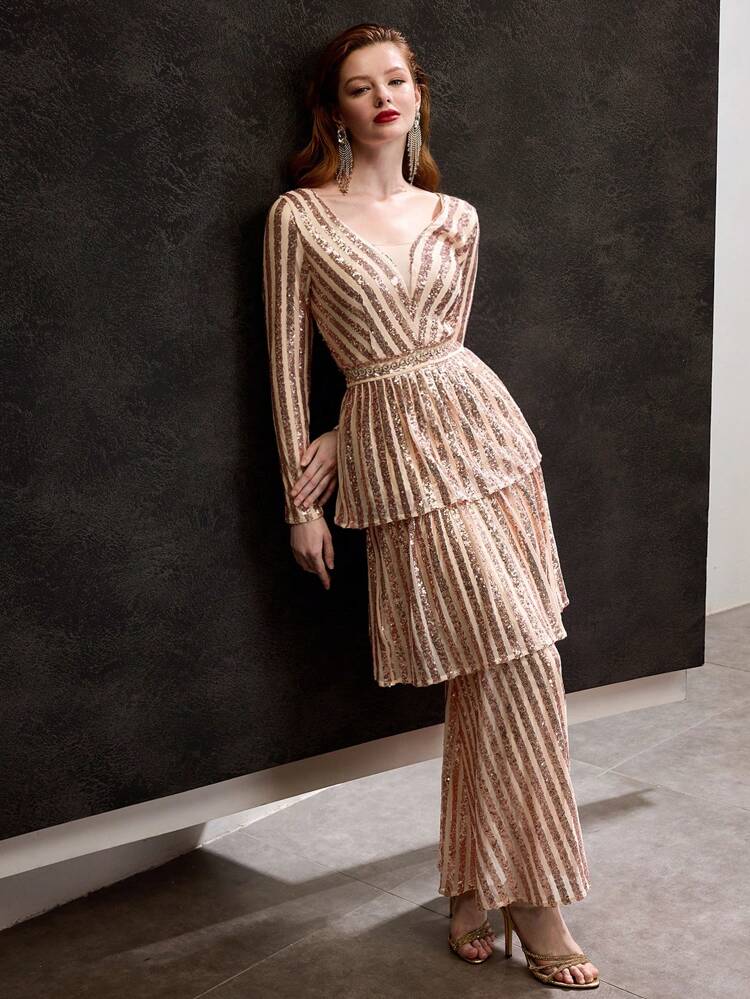 MOTF Soiréza SEQUINS LAYERED RUFFLE HEM COCKTAIL DRESS