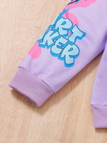 SHEIN Set de 2 piezas de sudadera con cuello redondo y diseño de corazón, y pantalón de chándal largo para niña preadolescente, conjunto lindo