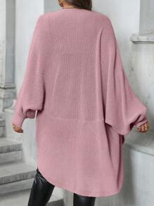 SHEIN LUNE Plus Size Solid Color Stand Collar Casual Versatile Long Sleeve Knit Cardigan, For Winter
