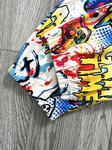 SHEIN 2 件套青少年男孩宽松休闲字母印花连帽衫和运动裤套装 - 彩色 - 查看 4