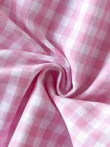 Soleia Gingham Print Tie Waist High Slit Wide Leg Pants - Pink - View 3