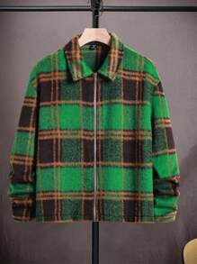 Manfinity Homme 男士格子印花长袖前拉链休闲宽松夹克，秋冬外出彩色夹克，适合朋友、丈夫、男朋友的礼物 - 彩色 - 查看 7