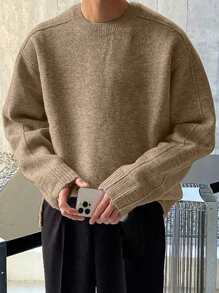 DAZY 男士纯色圆领休闲套头毛衣，长袖，百搭秋季