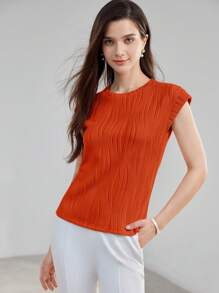 MOTF PREMIUM 纯色蝙蝠袖纹理针织上衣 - 橘色 - 查看 7