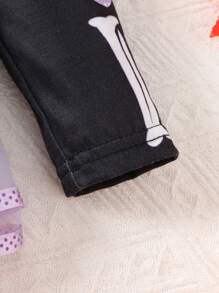 SHEIN Baby Girl Skeleton Print Contrast Mesh Hooded Jumpsuit - Purple - View 8