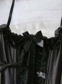 Women Lace Splice Ruffle Trim Halter Sexy Bustier Underwear Outer For Going Out - Black - View 5