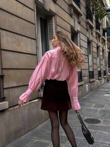 Chiquease 宽松翻领纯色法式灯笼袖长袖衬衫