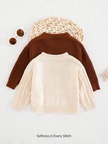 Cozy Pixies 2pcs/Set Baby Boy Embroidered Solid Color Knit Soft Round Neck Long Sleeve Sweater Set