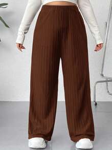 SHEIN EZwear Pantalon droit décontracté et simple de couleur unie grande taille