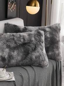 1pc Deep Grey Fluffy Plush Autumn/Winter Warm & Soft Plush Flannel Pillowcase & Decorative Square Throw Pillow Cover, For Twin/Full/Queen/King - Light Grey - View 2