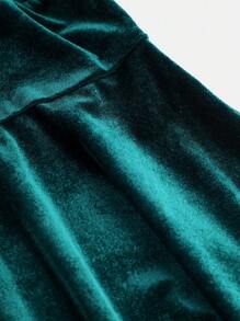 Girlism Váy dài tay chữ A thanh lịch màu xanh nhung cho bé gái tuổi teen, váy dự tiệc, váy Giáng sinh - màu xanh lá - Xem 4