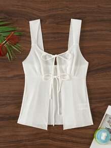 Swim SXY 1 pieza Parte superior corta sin mangas con tirantes de lazo sexy para vacaciones de verano