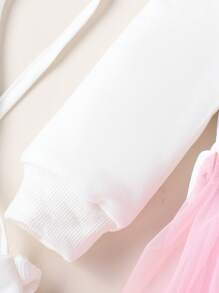 SHEIN Playful Pals 女婴可爱甜美网眼撞色心形装饰连衣裙，适合春秋季节 - 白色 - 查看 7