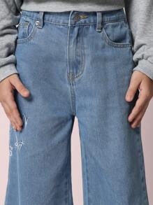 SUMWON Jean de ajuste holgado con bordado para niño preadolescente - Celeste - Ver 5