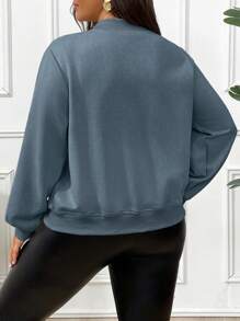 Calvaya Áo khoác bóng chày thường ngày tay dài màu trơn cỡ lớn cho nữ, mùa thu - Màu xanh bụi bặm - Xem 2