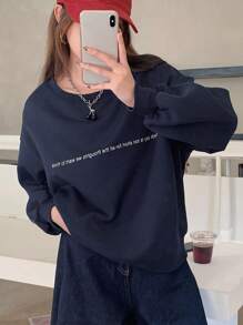 DAZY Women Oversized Off Shoulder Letter Print Sweatshirt