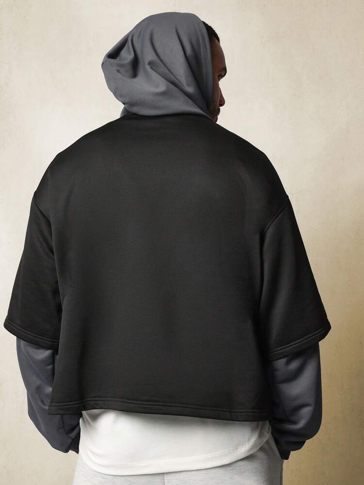 Oversized Layered Drawstring Double Sleeve Hoodie