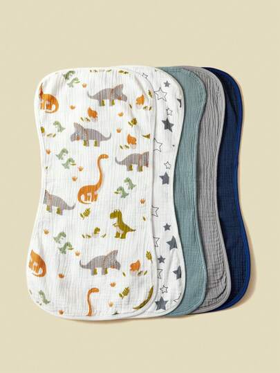 5-Pack Cotton Terry Burp Cloths For Baby Boys, Dinosaur Print, Soft And Absorbent