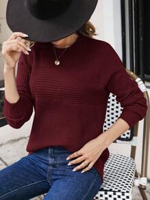 Women's Casual Solid Color Knit Sweater, Autumn/Winter - Burgundy - View 4
