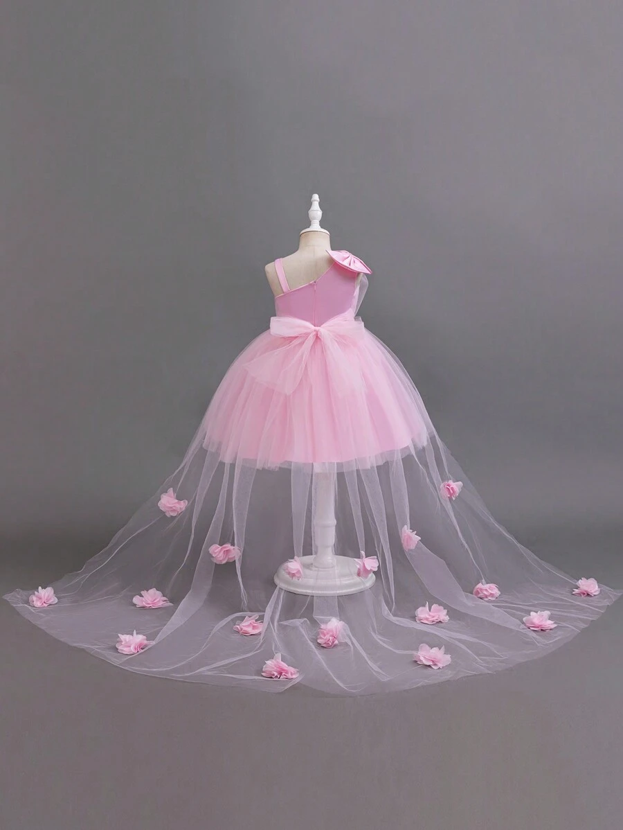 Glamorique Kids Váy dự tiệc năm mới 4 mùa cho bé gái, váy công chúa bồng bềnh lưới một vai màu hồng, trang phục giáng sinh dễ thương và ngọt ngào cho bé gái - Hồng - Xem 1