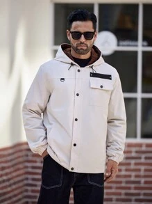 Manfinity Homme Chaqueta con capucha casual para hombre, con forro térmico y cordón, ideal para otoño/invierno y salidas. Chaqueta de moda con mangas largas y bloques de color, un regalo perfecto para amigos, esposo o novio