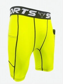 Manfinity Running Boyfriend Style Men's Letter Print Contrast Trim Sports Compression Tight Fitted Shorts