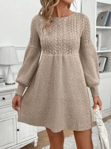 SHEIN Frenchy 1 st Kvinnor med rund hals kabel Casual mångsidig långärmad tröja klänning - Aprikos - Visa 4