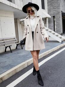 SHEIN Clasi Abrigo unicolor de doble botonadura