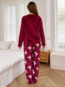 Dream Adore Juego de pijama de manga larga con estampado de mariposas en franela