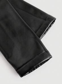 SHEIN MOD Giacca in similpelle con collo rotondo, maniche lunghe, tasche e bottoni automatici, giacca in pile, giacca nera da donna, giacca di pelle da donna, giacca invernale da donna, casual business da donna