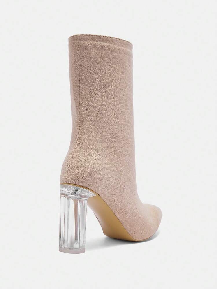 CUCCOO BIZCHIC Pointed Toe Transparent Heel Solid Color Mid-Calf Boots For Women For Christmas And New Year Holiday Vibe Fall And Winter Valentines