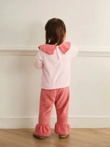 2pcs Baby Girls Cute Bowknot Collar Long Sleeve Top + Flared Pants Set, Autumn/Winter - Pink - View 2