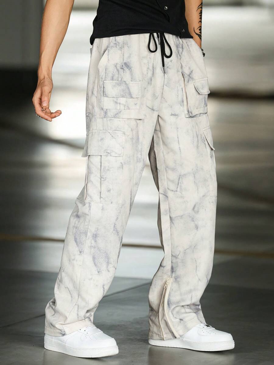 Manfinity Hypemode Men Tie Dye Flap Pocket Drawstring Waist Cargo Pants - Multicolor - View 1