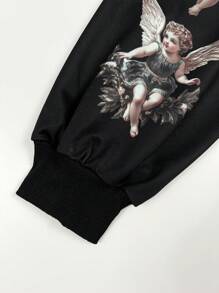 SHEIN 青少年男童宽松印花卫衣 - 黑色 - 查看 5