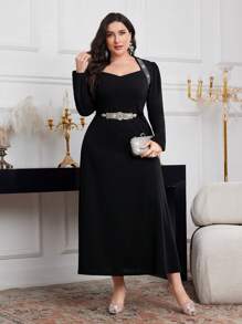 Modelyn Vestido largo elegante con decoración de cristal para tallas grandes en otoño