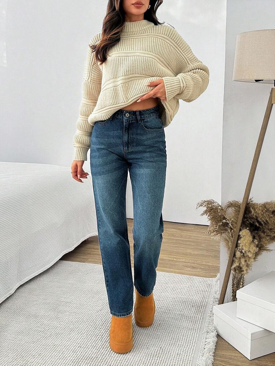 SHEIN Cottnline CASUAL HIGH RISE MOM FIT VINTAGE JEANS - Medium Wash - View 1
