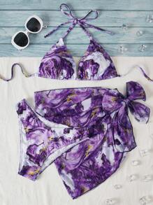 Swim Vcay Marble Print Bikini Summer - Multicolor - View 1