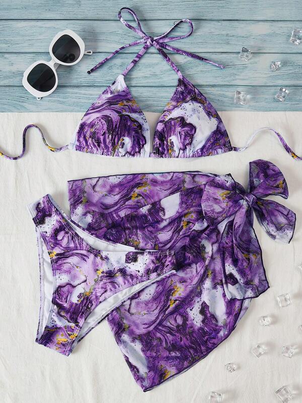 Swim Vcay Bikini cu imprimeu marmură de vară