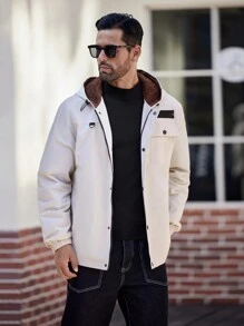 Manfinity Homme Chaqueta con capucha casual para hombre, con forro térmico y cordón, ideal para otoño/invierno y salidas. Chaqueta de moda con mangas largas y bloques de color, un regalo perfecto para amigos, esposo o novio