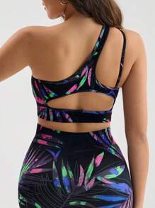 SHEIN Sports 1 Áo ngực thể thao hở vai in hoa dành cho nữ để nhảy cột và tập thể dục hàng ngày - màu đen - Xem 2