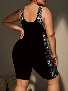 Swim Lushoire Bộ đồ bơi một mảnh Tankini in hình cây nhiệt đới cỡ lớn cho nữ kèm quần short mùa hè - màu đen - Xem 2