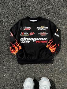 SHEIN Tween-Mädchen Sweatshirt in Strickoptik mit lockerem Schnitt, Rundhalsausschnitt und Buchstaben Aufdruck, einfarbig